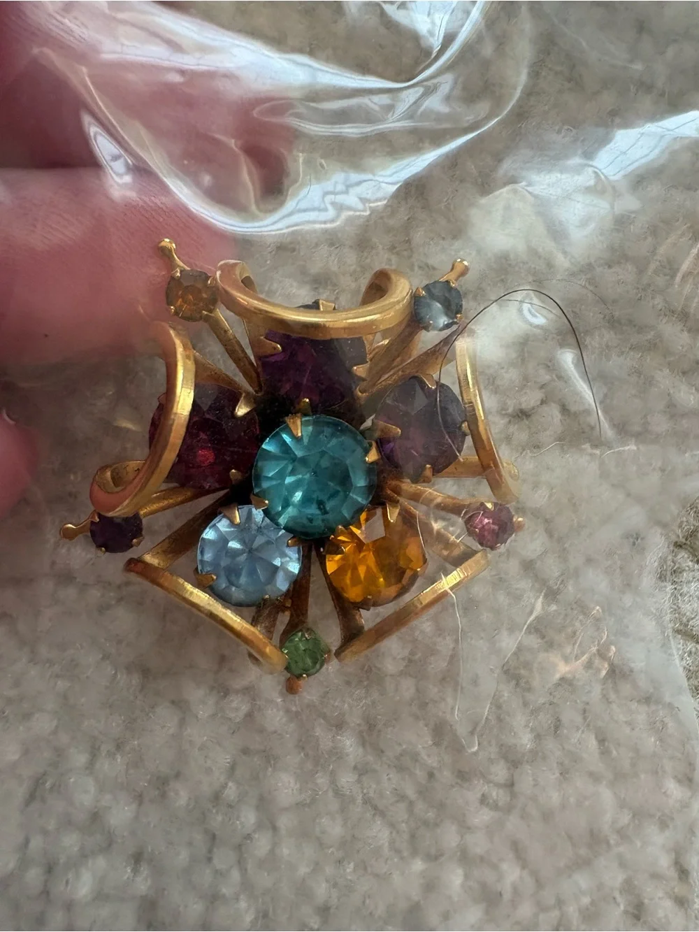 Lot of 5 Assorted Colorful Vintage Brooches - Butterfly, P Initial, Gem Cluster